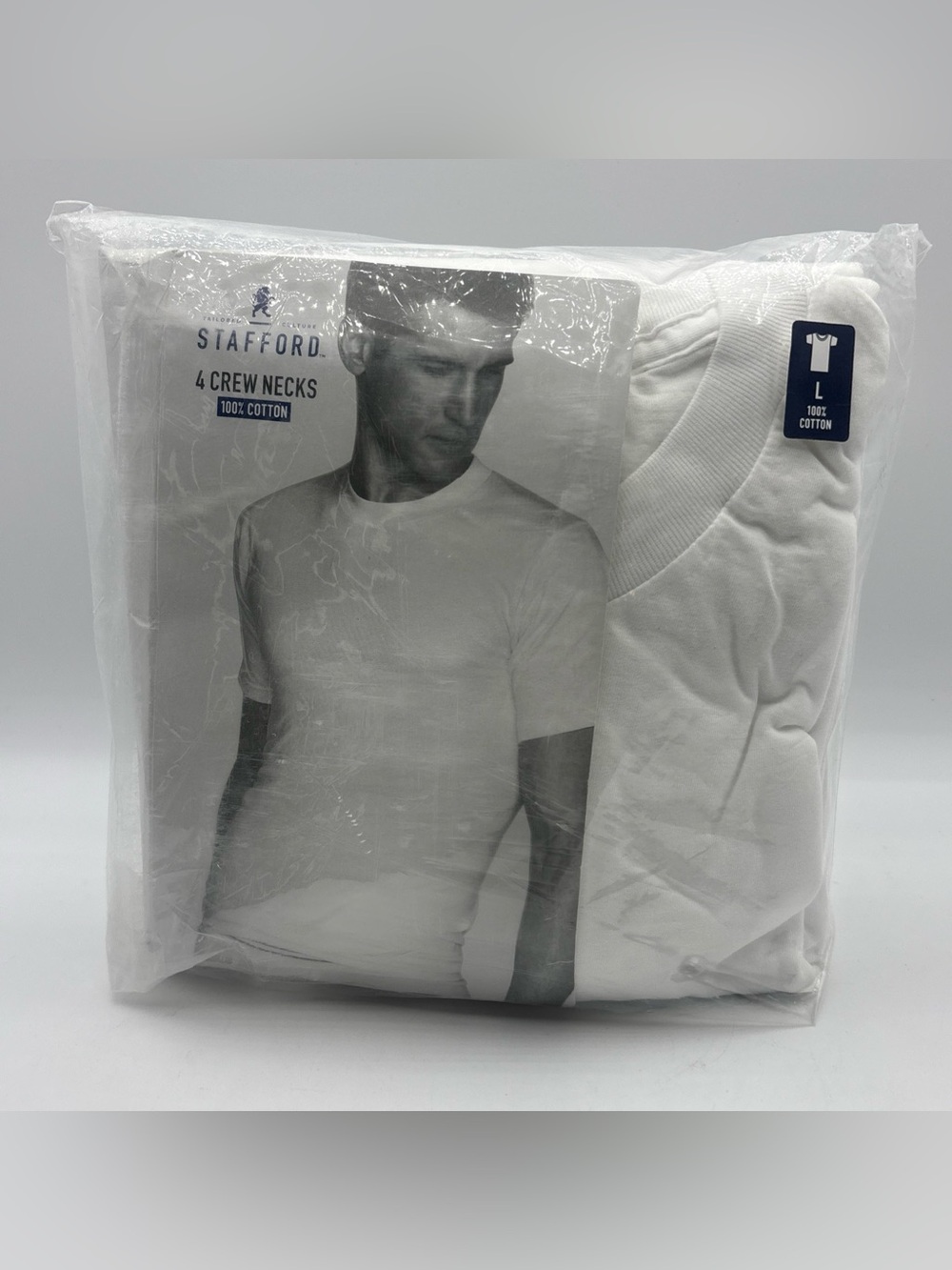 Stafford Men's Crew Neck T-Shirts White Large 4-Pack Brand New & Factory Sealed